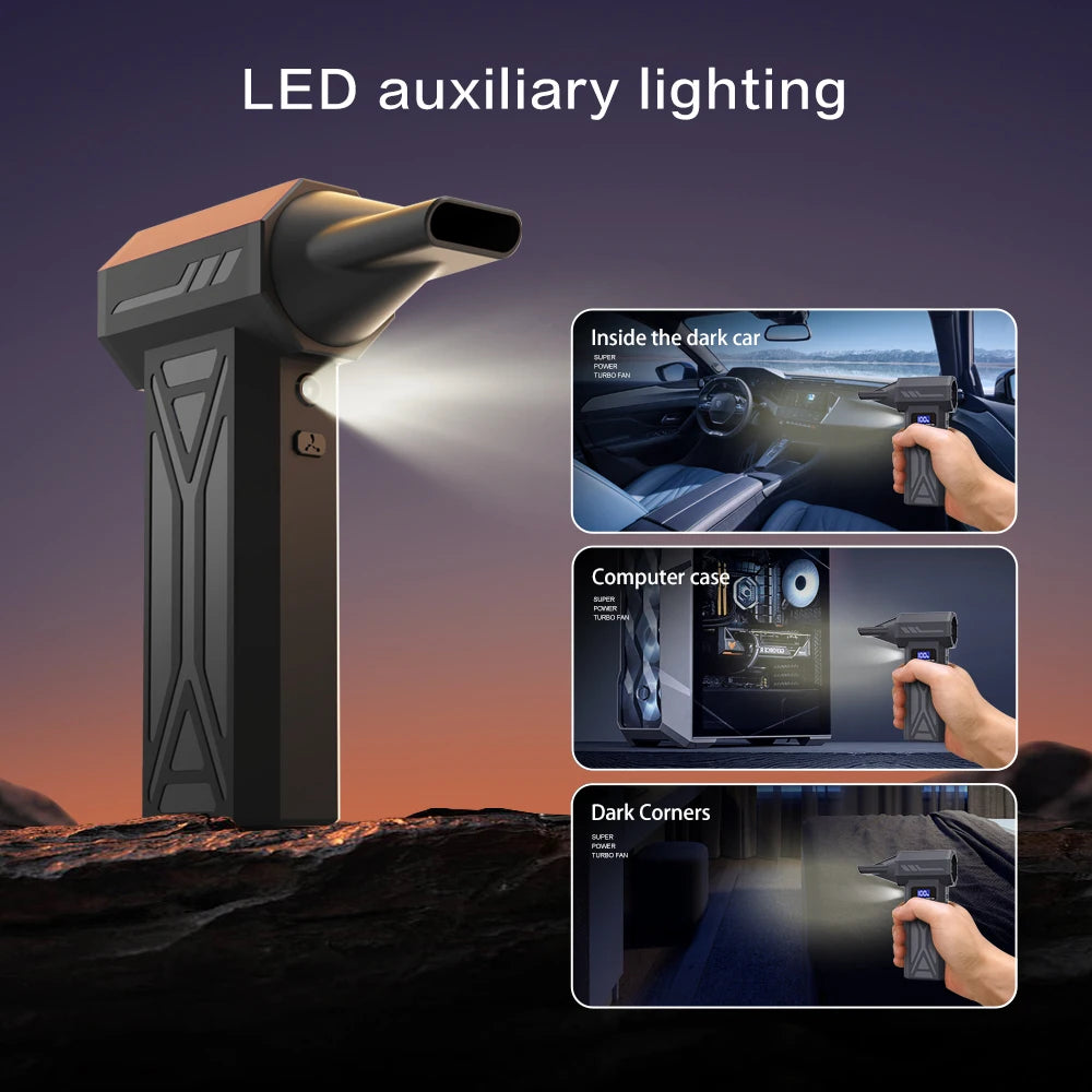【2025 New】Wireless Jet Fan Brushless Motor Turbo Air Blower for Car Cleaning with LED Light Digital Display Portable Outdoor Use