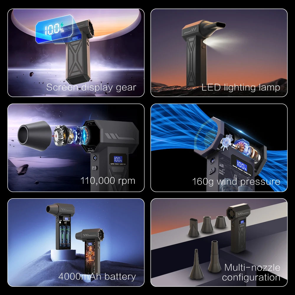 【2025 New】Wireless Jet Fan Brushless Motor Turbo Air Blower for Car Cleaning with LED Light Digital Display Portable Outdoor Use