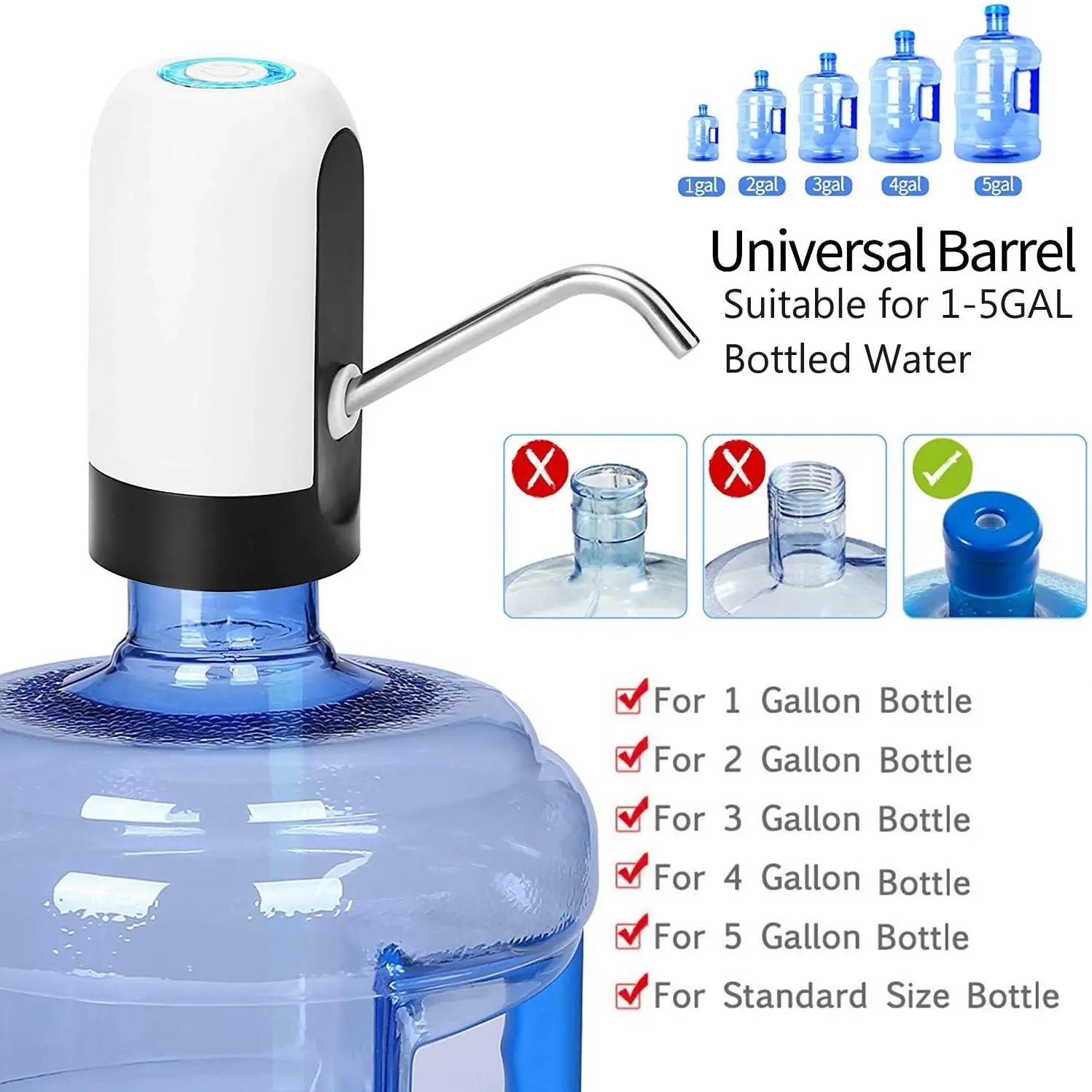 1Pcwhite/Black Water Bottle Pump USB Charging Auto Switch Drinking Dispenser Charging One Click Auto Switch Drink Pump Dispenser